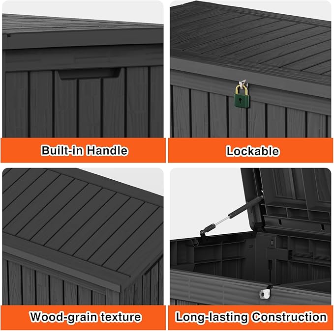 Outdoor Storage Box Waterproof Large, 180 Gallon Lockable Resin Deck Box - Image 6