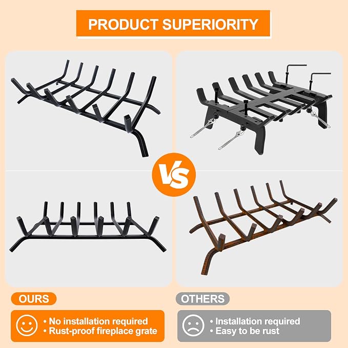 Fireplace Grate, Fireplace Log Holder, 21 inch Heavy Duty Solid Cast Iron - Image 7