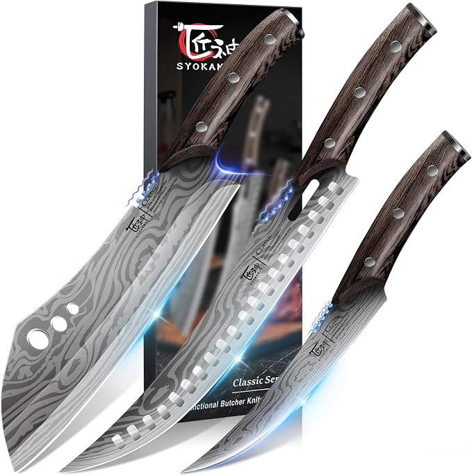 Butcher Knife Set, Meat Cleaver Chef Knife Set, Japanese Style High Carbon by SYOKAMI