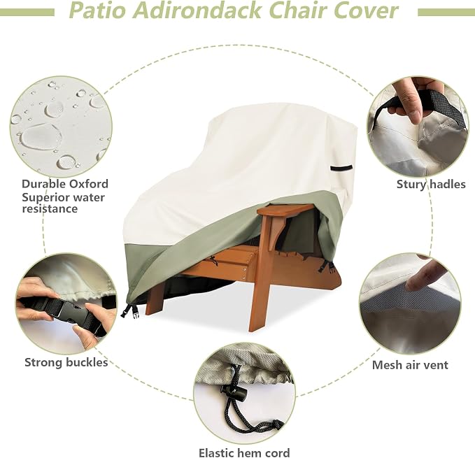Patio Adirondack Chair Cover 35 W x 37 D x 36 H inches, 600D Heavy Duty - Image 3
