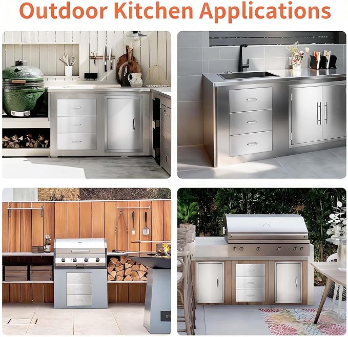 JIEJIN Outdoor Kitchen Drawers Stainless Steel Triple BBQ Island Drawer Flush - Image 9