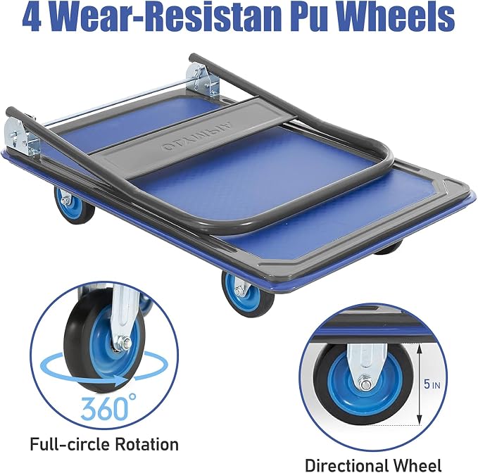 Olympia Tools Foldable Push Cart Dolly - 600 Lb. Capacity Heavy Duty Platform - Image 4