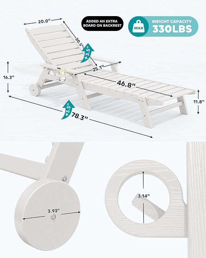 SERWALL Patio Chaise Lounge Chair, Poly Lounge Chair - Image 2