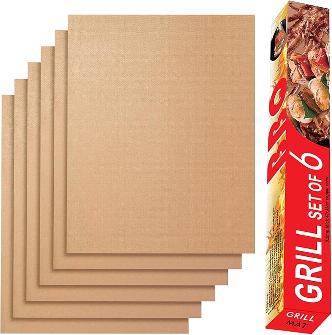 Grill Pads Floor Mats, Copper Reusable Set of 6, 15.75 x 13 Inch Fiberglass