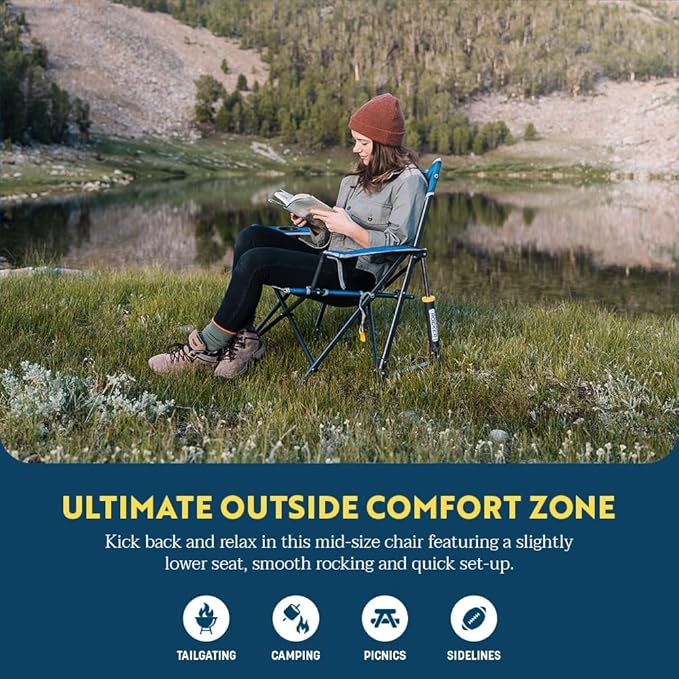 Camping Rocking Chair, Loden Green Powder Coated Steel, 250 lb Capacity