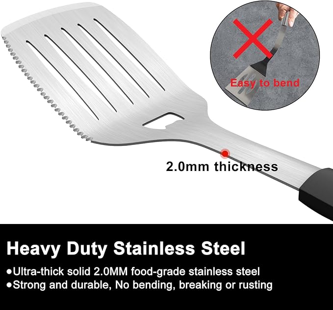 BBQ Tool Set with Spatula and Fork, Stainless Steel, Silicone Handle