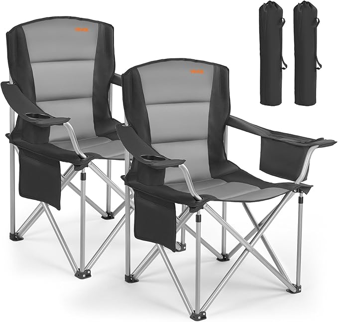 Folding Camping Chairs, Black 600D Oxford, 2-Pack