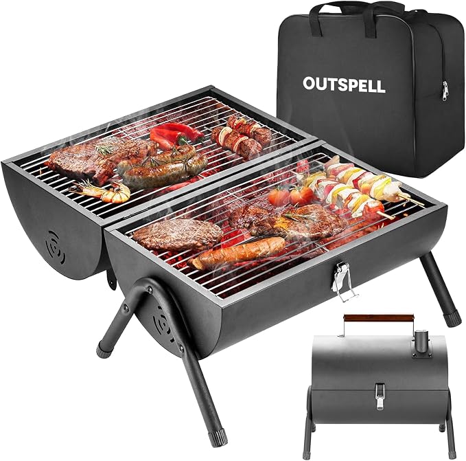Portable Charcoal Grill Outdoor Stove: BBQ Easy to take Two Side Carbon Griller by Outspell