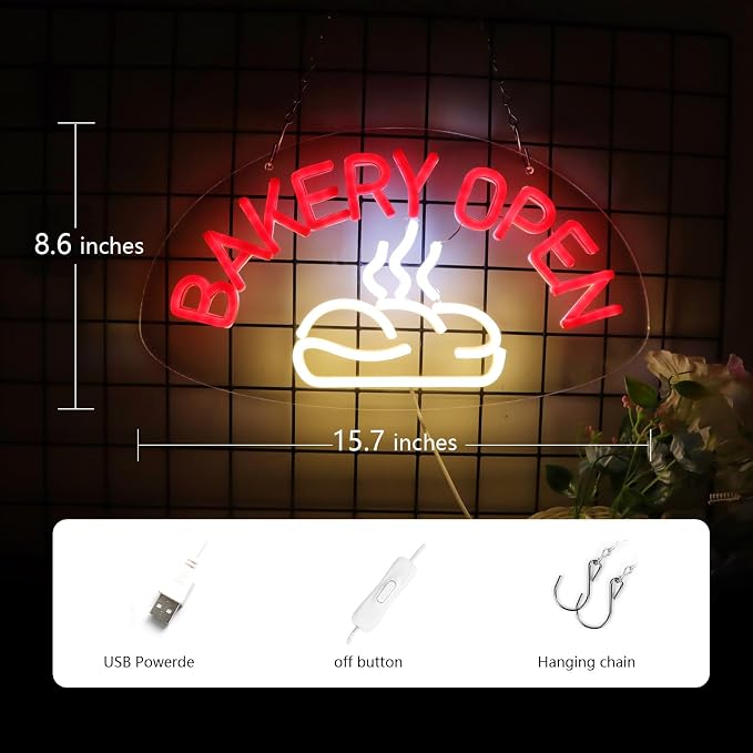 JFLLamp BAKERY OPEN Neon Signs for Wall Decor Neon Lights for Bedroom Led - Image 2