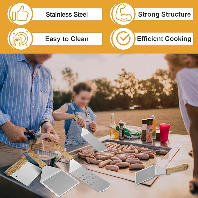 Barbecue Tool Set, 5 Piece Stainless Steel Griddle Spatulas with Hooks