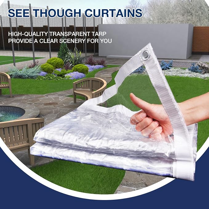 Clear Tarp 10' x 12', 15 OZ Clear Vinyl PVC Tarp Waterproof Tarpaulin 100% - Image 5