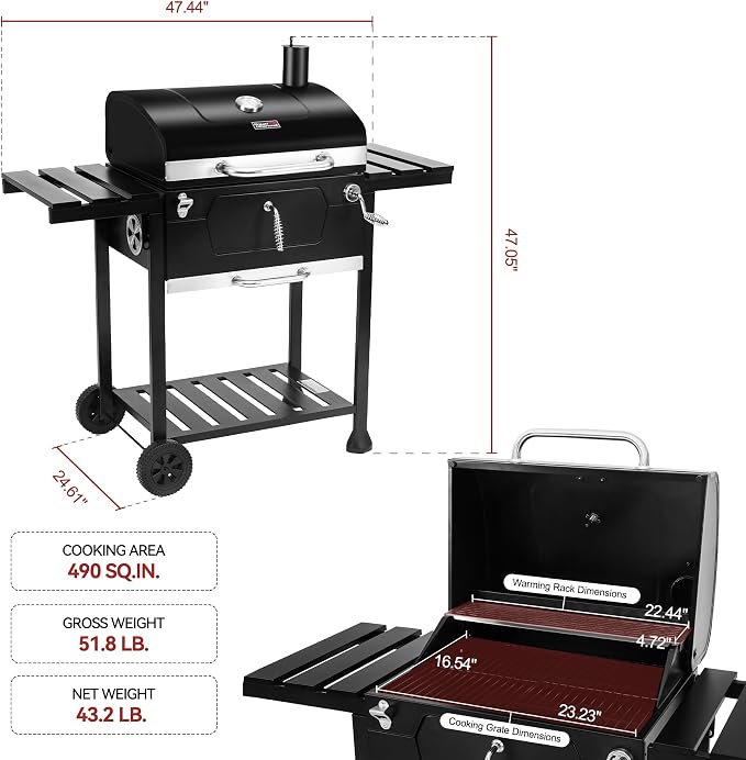 Royal Gourmet CD1824EN 24-Inch Movable Charcoal Grill - Image 4