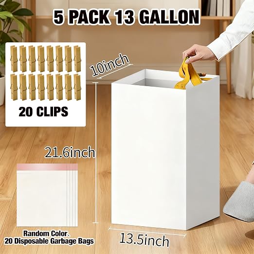 5 Pack Disposable Trash Cans 13 Gallon Reusable Garbage Cans Large Portable - Image 2