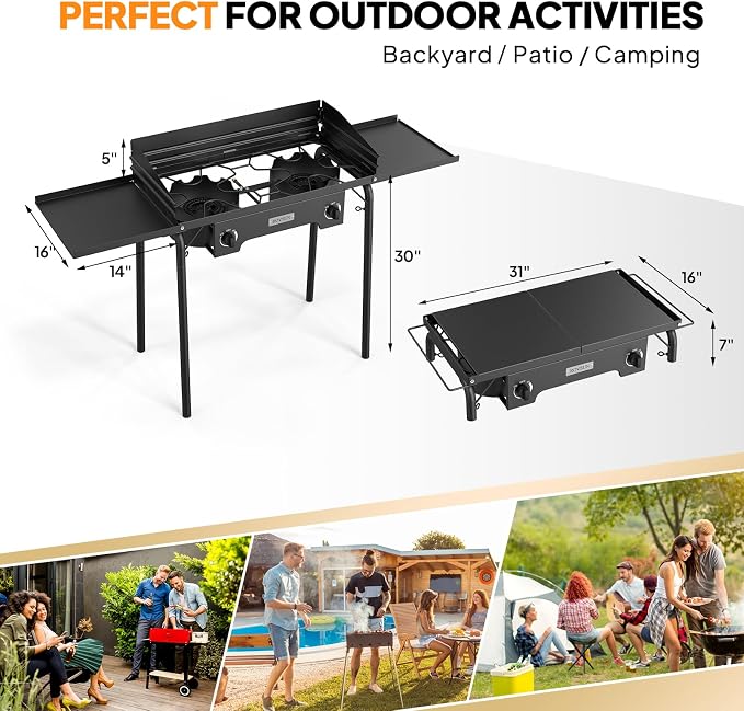 ROVSUN 2 Burner Gas Stove with Side Shelves, 000 BTU Portable Propane Stove - Image 6