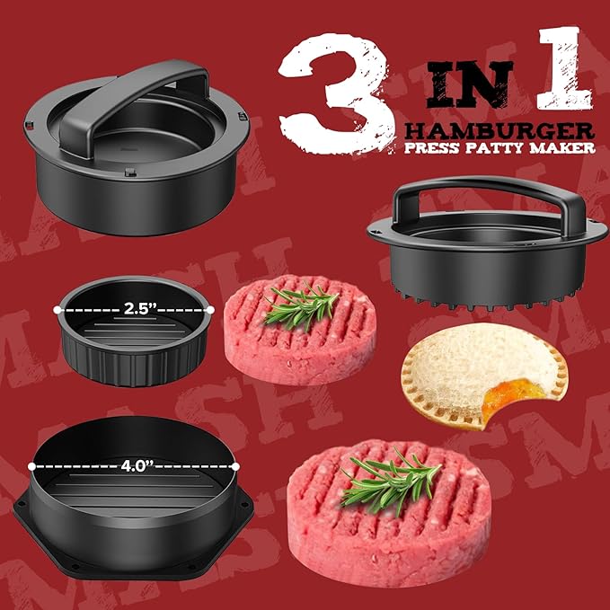 Smash Burger Press kit, Heavy-Duty Cast Iron Round Grill Bacon Press - Image 5