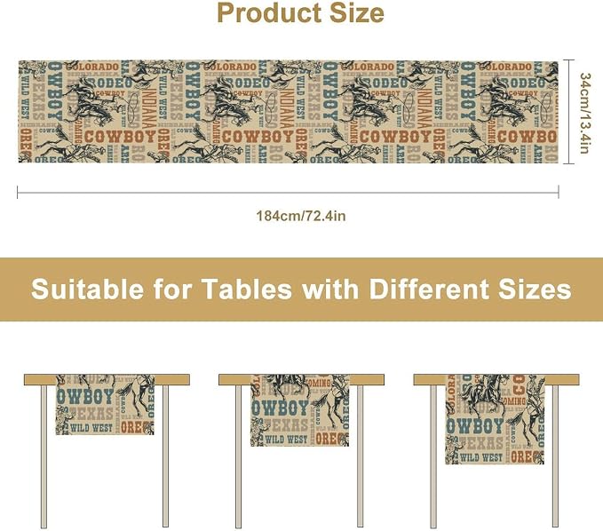 Western Cowboy Table Runner, Vintage Country American West Cowboy Riding Horse - Image 7