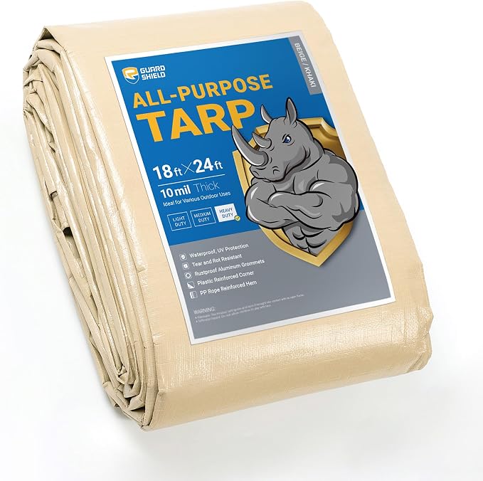GUARD SHIELD Beige Tarp Heavy Duty Waterproof 18x24 Feet Outdoor Poly Tarps by GUARDSHIELD