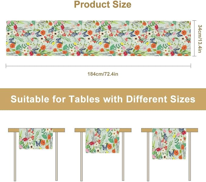 Butterfly Table Runner, Colorful Wildflower Butterfly Spring Table Runner - Image 7