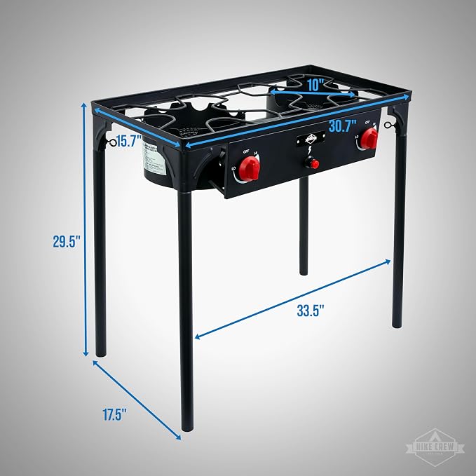 Hike Crew Auto Ignition Double-Burner Outdoor Gas Stove | 150, 000 BTU Portable - Image 2