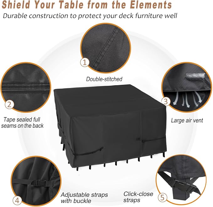 NettyPro Patio Table Cover Square 92 x 92 Inch, Waterproof Outdoor Furniture - Image 3