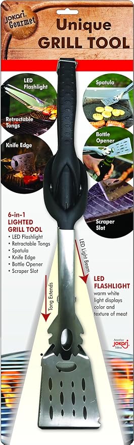 Jokari Pro Grade 6 in 1 Lighted Grill Tool. All in One Cooking Utensil Includes by Jokari