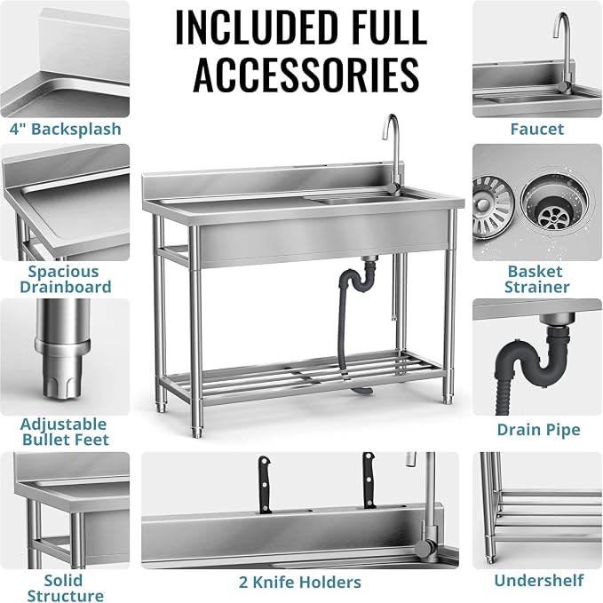 Stainless Steel Sink, Free Standing Kitchen Sink - Image 3