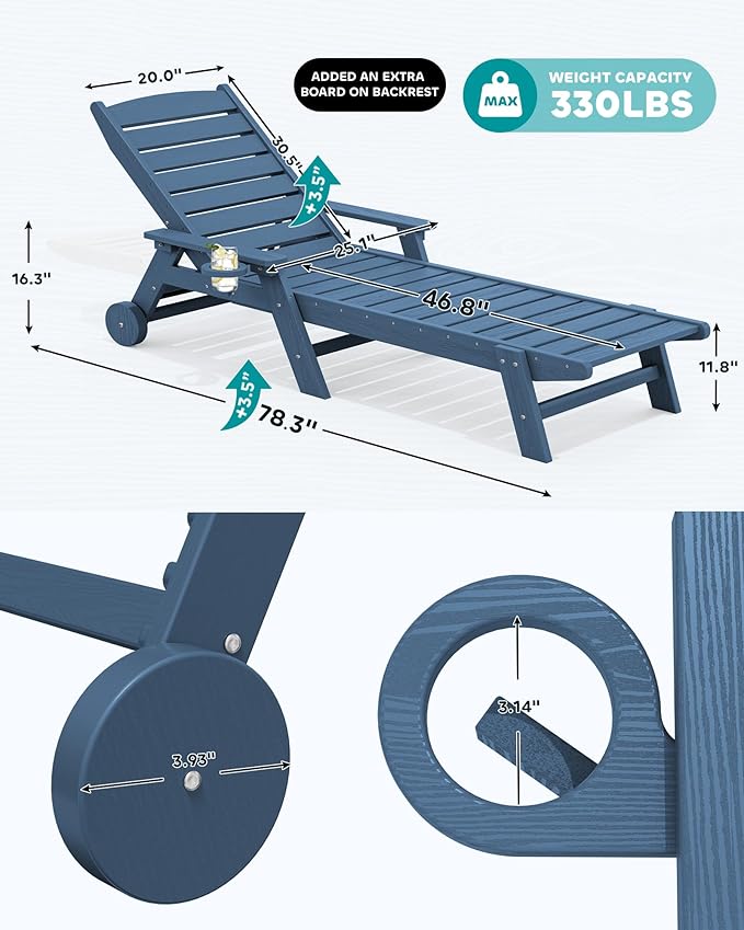 SERWALL Patio Chaise Lounge Chair Set of 2, Poly Lounge Chair - Image 2