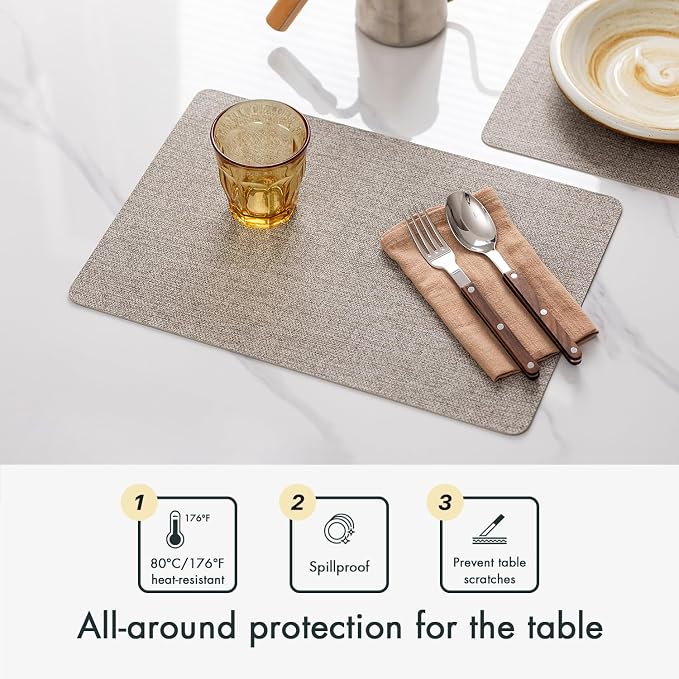 Faux Leather Placemats Set of 12 Vinyl Washable Wipeable Table Mats - Image 3