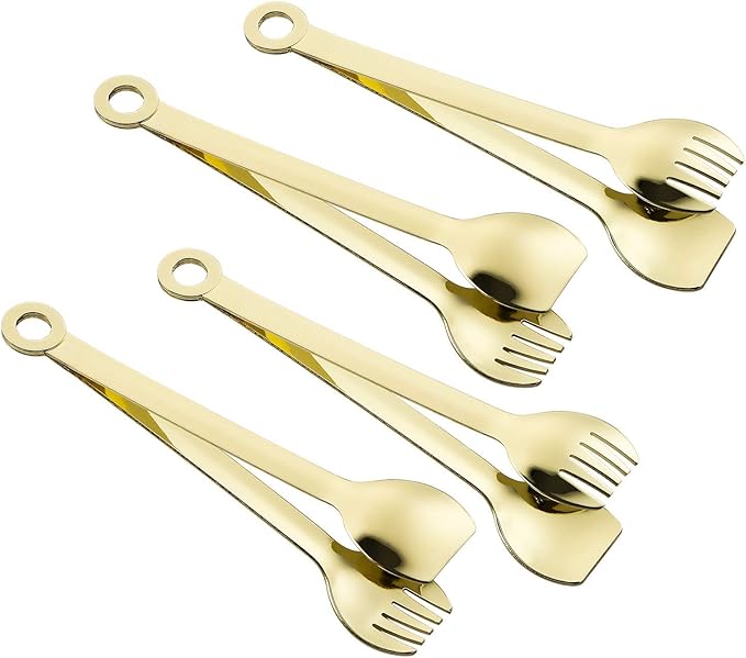 Tongs Set of 4 - Gold Plated Stainless Steel, 15.2 cm Mini