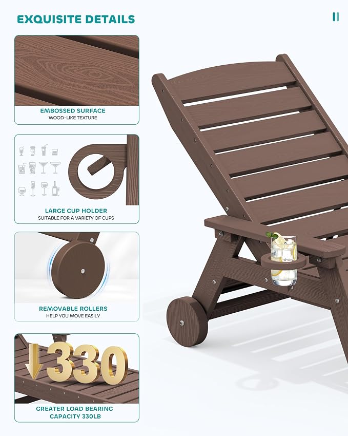 SERWALL Patio Chaise Lounge Chair Set of 2, Poly Lounge Chair - Image 4
