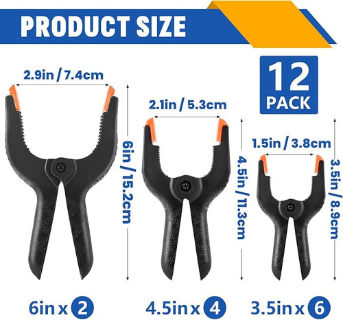 12 Pack Plastic Spring Clamps Set, 3 Sizes of Spring Clips 3.5 Inch, 4.5 Inch - Image 2