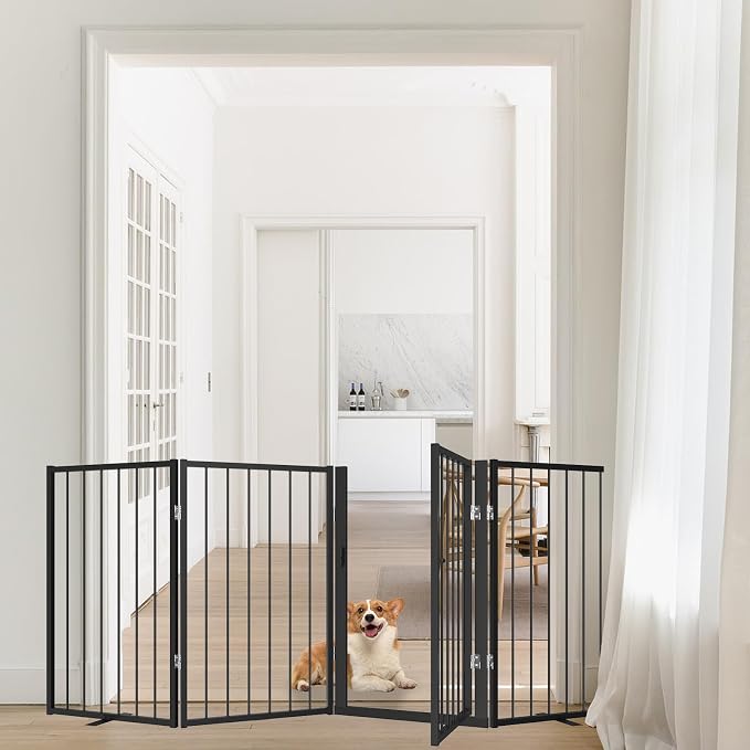 Metal Freestanding Dog Gate, Foldable Extra Wide 79", Portable Dog Fence - Image 6