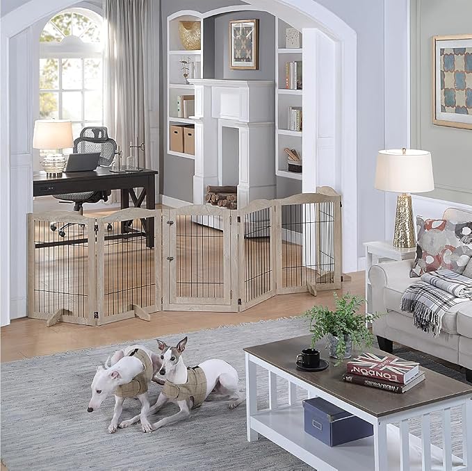 unipaws 132" Extra Wide Dog Gate and Pet Playpen, Free Standing Tall Fence - Image 2