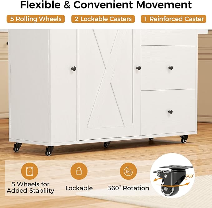 IRONCK Kitchen Island with Storage, 47.2in Rolling Island on Wheels, Kitchen - Image 7