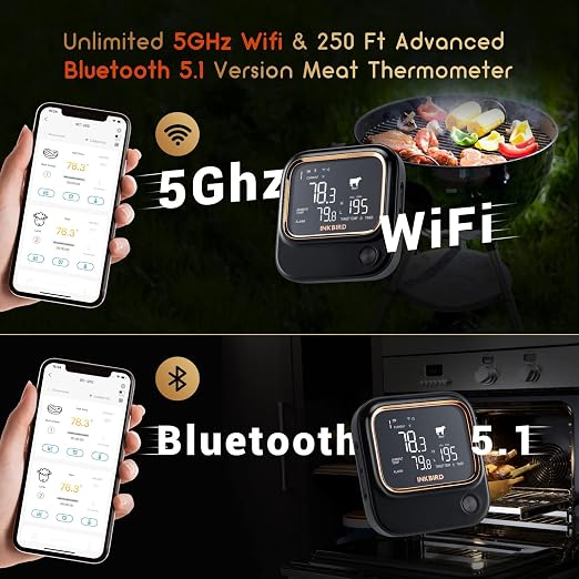 5GHz WiFi & Bluetooth 5.1 Meat Thermometer, Inkbird WiFi Grill Meat Thermometer - Image 2