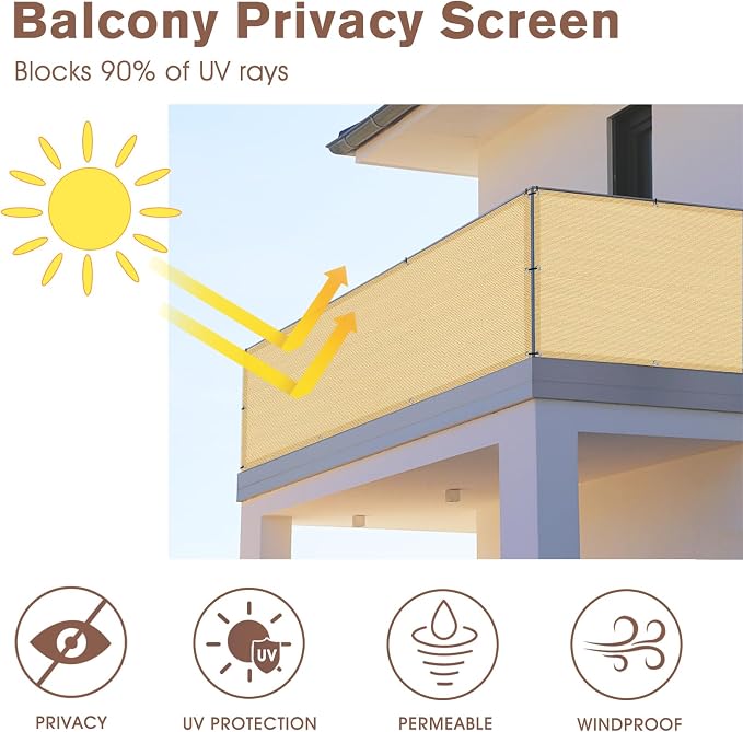 SUNNY GUARD 3'x10' Sand Yellow Balcony Deck Privacy Screen Fence, Apartments - Image 2