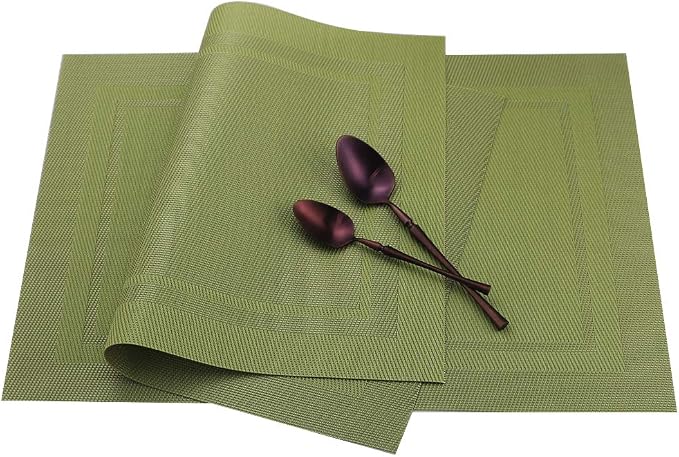 Gugrida Placemats Set of 6 Plaid Checkered Green PVC Placemat - Image 7
