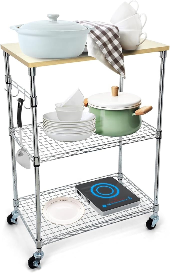 Chrome 3-Tier Rolling Kitchen Cart - Image 2