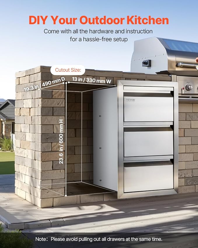 VEVOR Outdoor Kitchen Drawers 14.7" W x 25.4" H x 18.7" D, Box Frame Style - Image 8