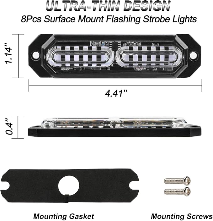 ASPL 8pcs Sync Feature Ultra Slim 12-LED Surface Mount Flashing Strobe Lights - Image 5