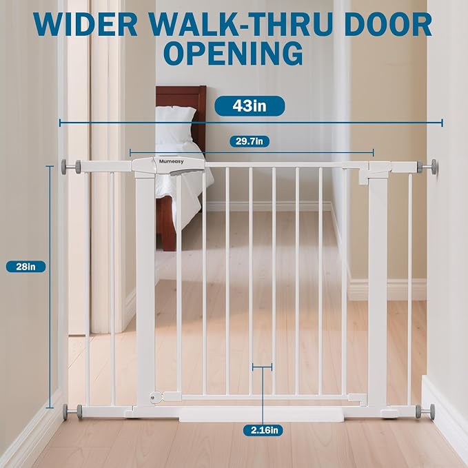 Baby Gate for Stairs, 29.7-40.6" Pressure Mounted Dog Gate, Auto Close Safety - Image 3