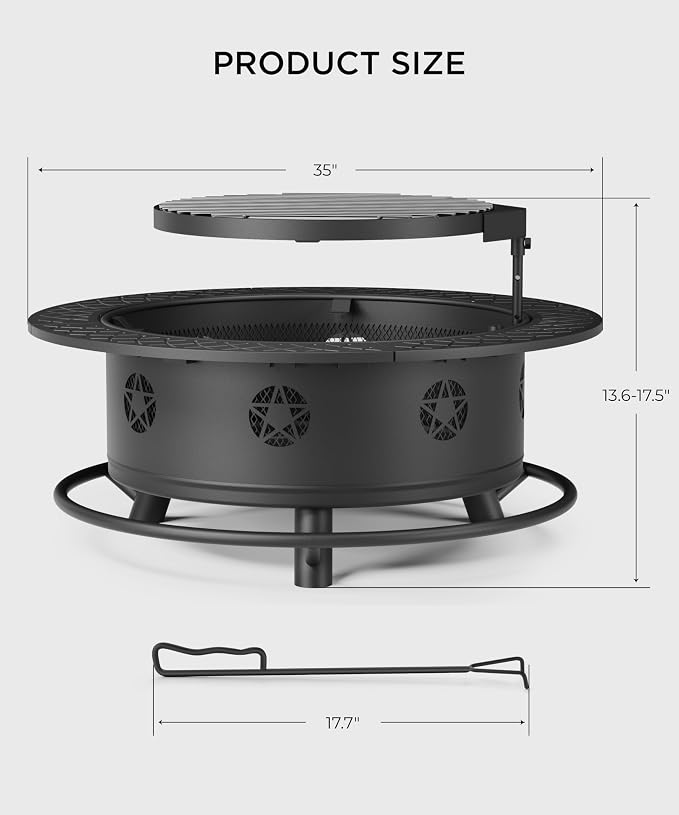 35 Inch Fire Pit with BBQ Grill, Wood Burning Fire Pits - Image 7