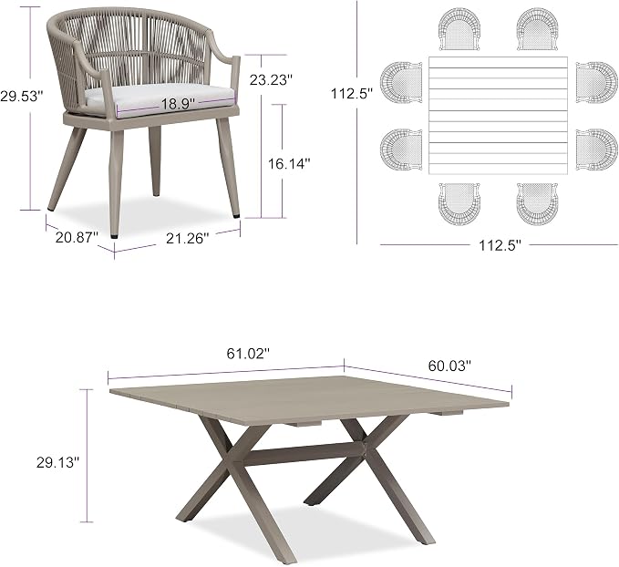 PURPLE LEAF 9 Pieces Outdoor Dining Set All Weather Wicker Patio Dining Set - Image 2