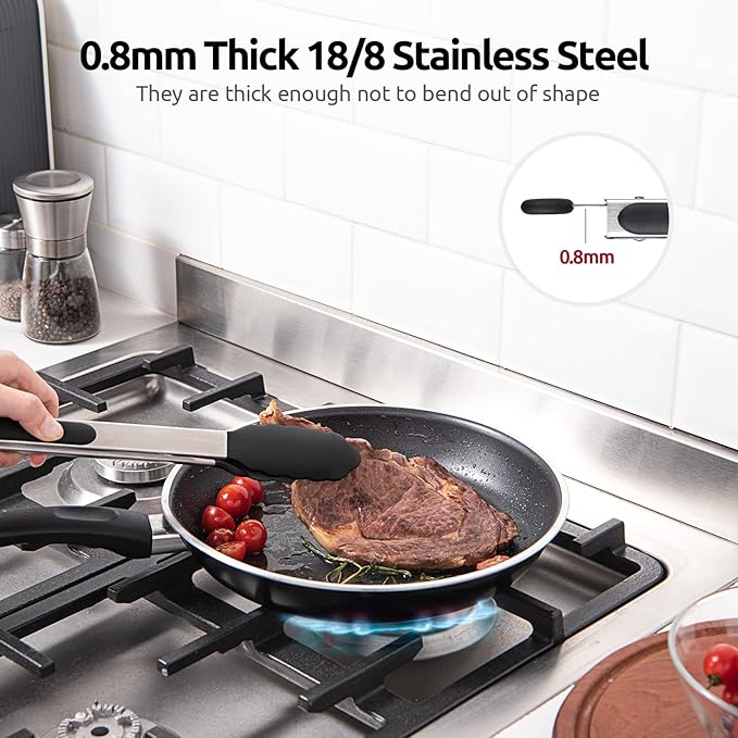 Kitchen Tongs with Silicone Tips, Locking, 12-Inch Black