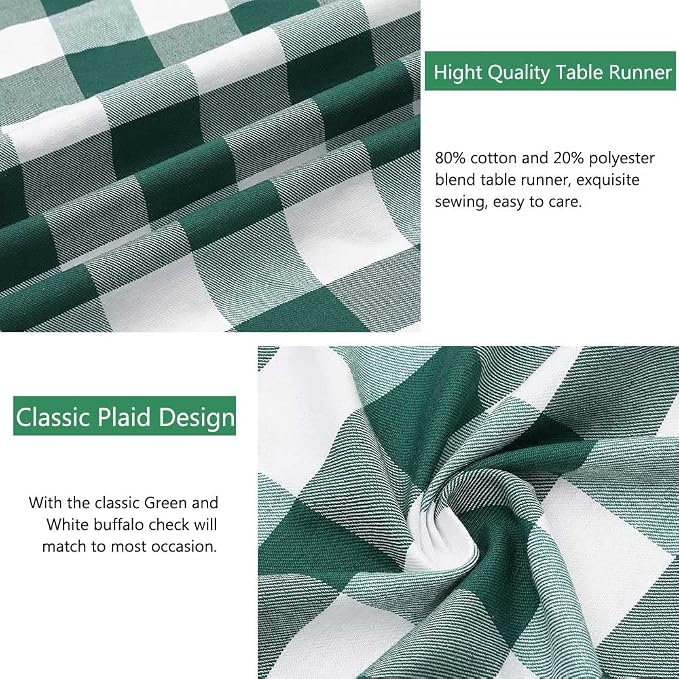 Green Plaid Table Runner 2 Packs 13 x 84 inch Buffalo Check Table Runner St. - Image 4
