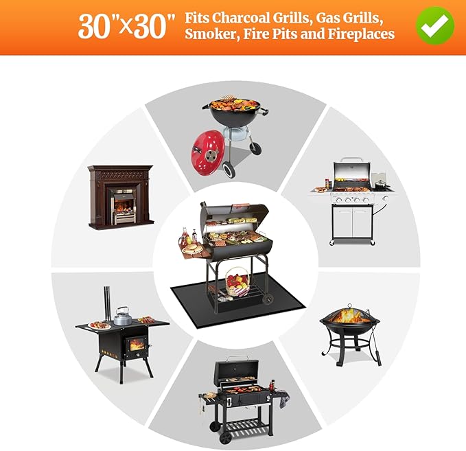 Grill Pads Floor Mat 30 Inch Fiberglass Silicone Coated Fireproof Waterproof