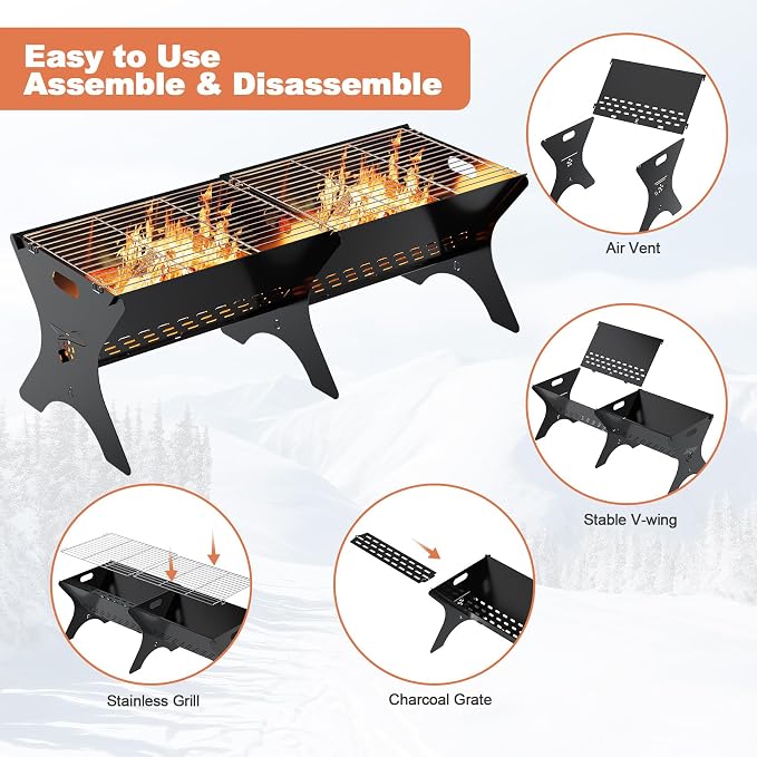 Charcoal Grills 2 Packs | Portable Folding Camping Grills, Backpacking & BBQ - Image 4