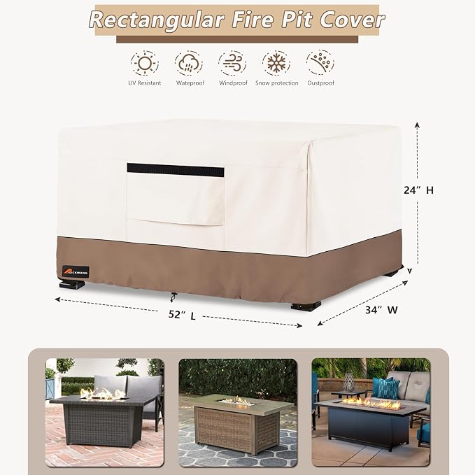 Fire Pit Cover Rectangular, Outdoor Heavy Duty 600D Tear-Resistant 100% - Image 2