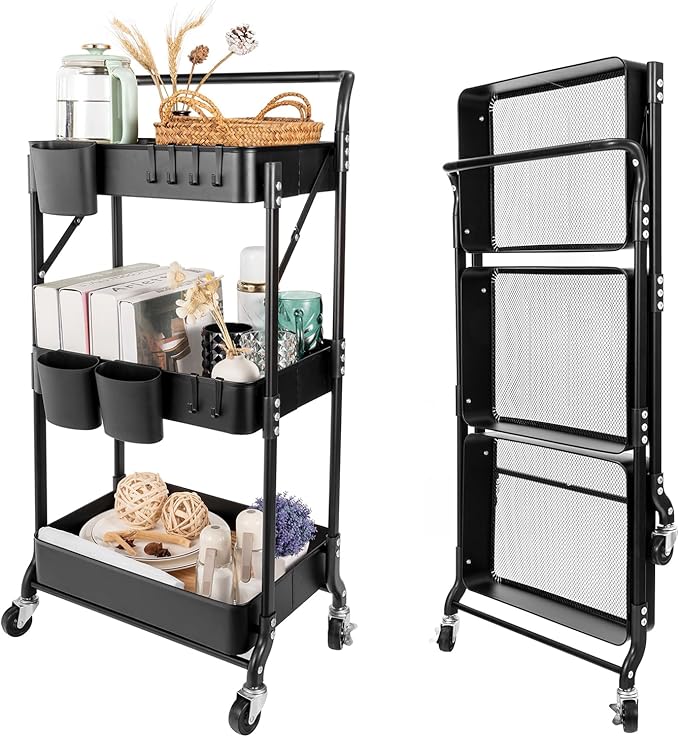 3 Tier Foldable Rolling Cart by Amatic