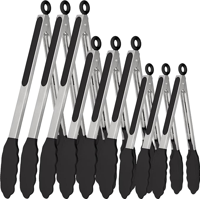 Silicone Cooking Tongs Set of 9 in 7, 9 and 12 Inch Sizes